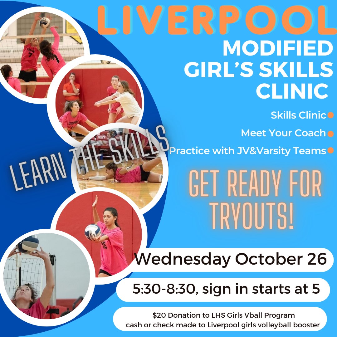 LPool_Girls_VB's tweet image. Two important days! Tuesday Night is Future’s night at our last regular season game! All ages please come!! Wednesday skills clinic for 7/8 grades, get ready for modified tryouts!