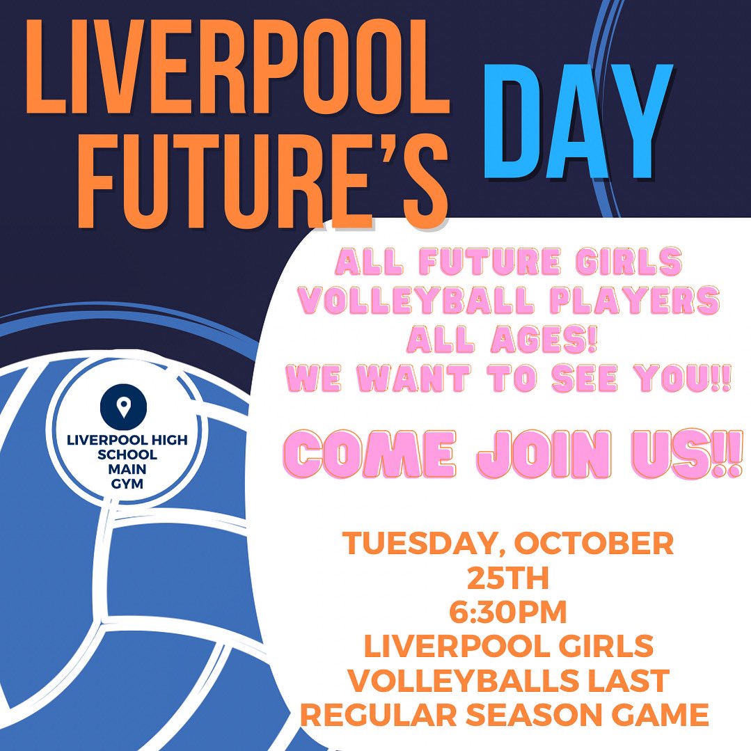 LPool_Girls_VB's tweet image. Two important days! Tuesday Night is Future’s night at our last regular season game! All ages please come!! Wednesday skills clinic for 7/8 grades, get ready for modified tryouts!