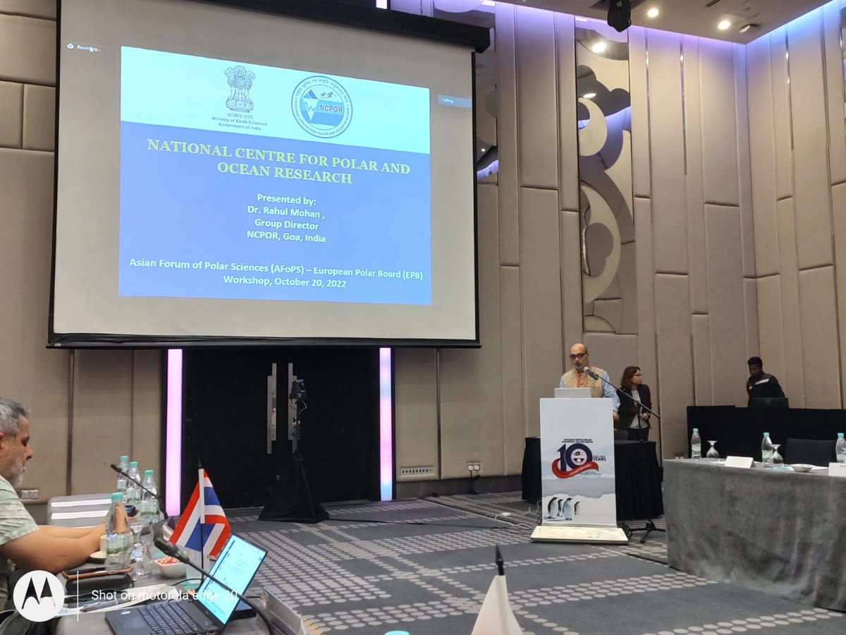 ncaor_goa's tweet photo. Dr.@Rahul_Mohan_GOA presented the information about #NCPOR #polar activities &amp; infrastructure at the @EuPolarBoard #AFoPS joint meeting, being held on 20.10.2022 in #Malaysia. 

Dr.Rahul is a member of @moesgoi -NCPOR team representing Indian polar endeavors at the AFoPS meeting https://t.co/hSM8jtbyGH
