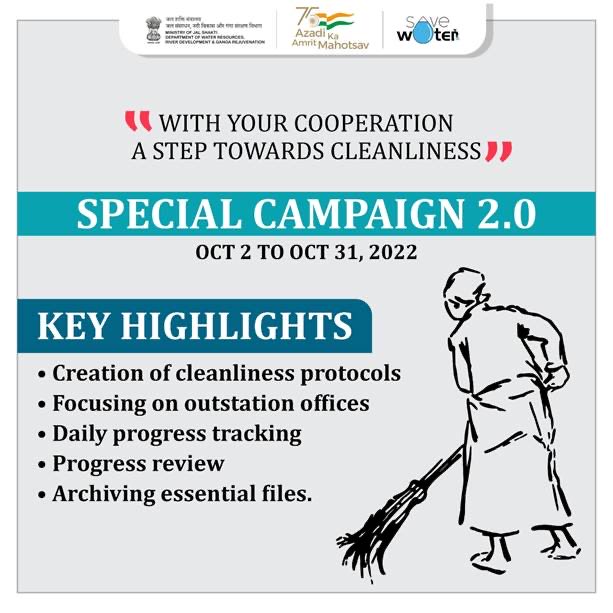 Ministry of #JalShakti Organizes #SpecialCampaign 2.0 from 2nd to 31st October, For Effective Disposal Of Pending References, Parliamentary Assurances, Public Grievances, Record Management, #Swachhta Drive, Disposal Of Scrap & Weeding Out Obsolete Files

➡️pib.gov.in/PressReleasePa…