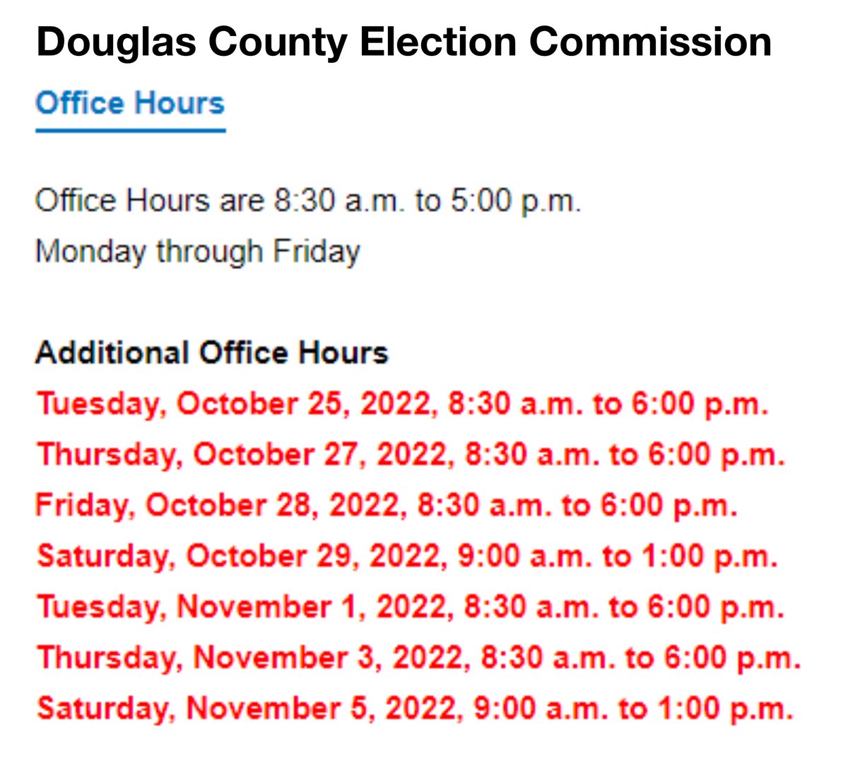 As a convenience for voters, our office will be open additional hours in the next two weeks.  Our address is 12220 W. Center Road and is located at the northwest corner of 120th and Center Streets in the northwest corner of Bel Air Plaza.