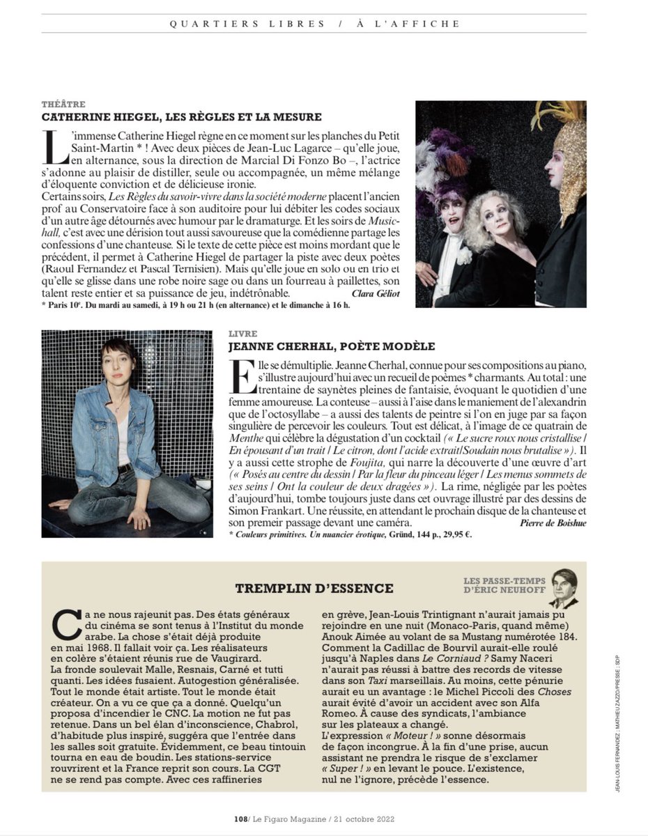 📚 Le nouveau livre de Jeanne Cherhal, #CouleursPrimitives, est dans le Figaro Magazine cette semaine mais surtout dans toutes les librairies! ✍️ Pierre De Boishue