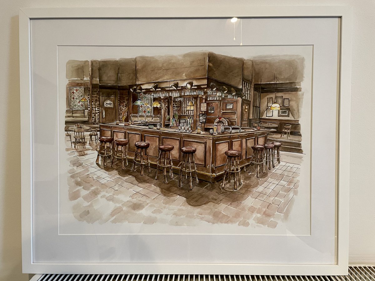 Very first giclée print 'Malone's Bar' back from the framers. #cheers #frasier #sammalone #teddanson #etsy #illustration #Boston #norm #kelseygrammer