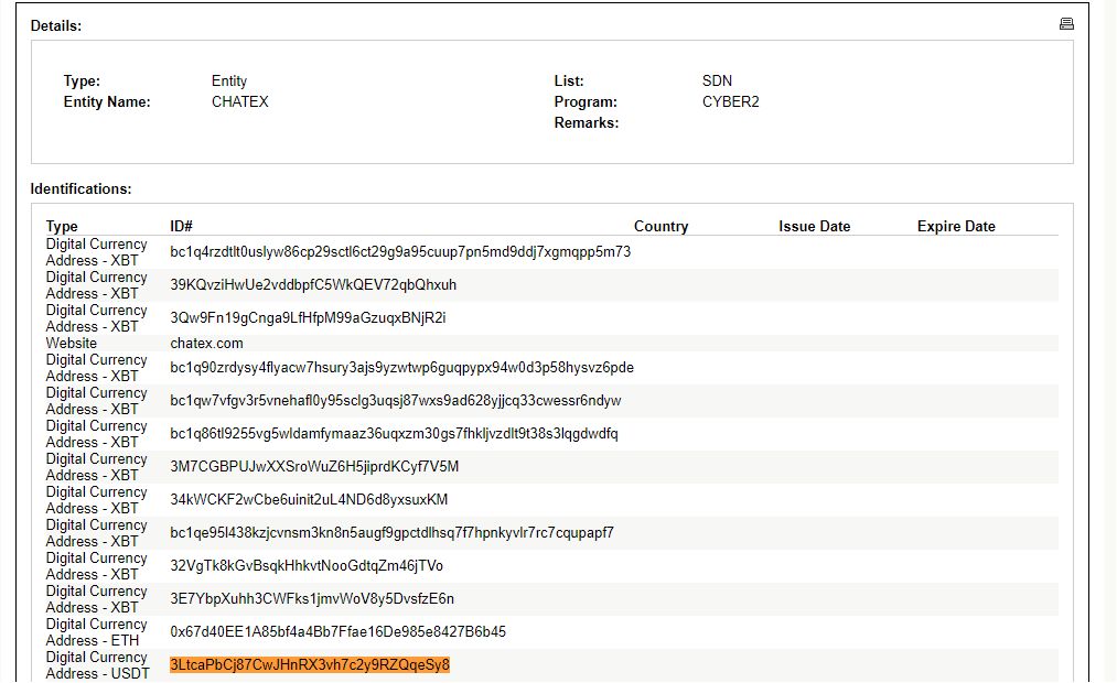 Castellum.AI (@castellumai) on Twitter photo Is <a href="/USTreasury/">Treasury Department</a> crypto data reliable? Maybe not. In its listing of Chatex, OFAC included multiple crypto addresses, but labeled a BTC address as USDT.
This has ramifications for compliance as it can lead to false negatives.
Address in question: 3LtcaPbCj87CwJHnRX3vh7c2y9RZQqeSy8 Is <a href="/USTreasury/">Treasury Department</a> crypto data reliable? Maybe not. In its listing of Chatex, OFAC included multiple crypto addresses, but labeled a BTC address as USDT.
This has ramifications for compliance as it can lead to false negatives.
Address in question: 3LtcaPbCj87CwJHnRX3vh7c2y9RZQqeSy8