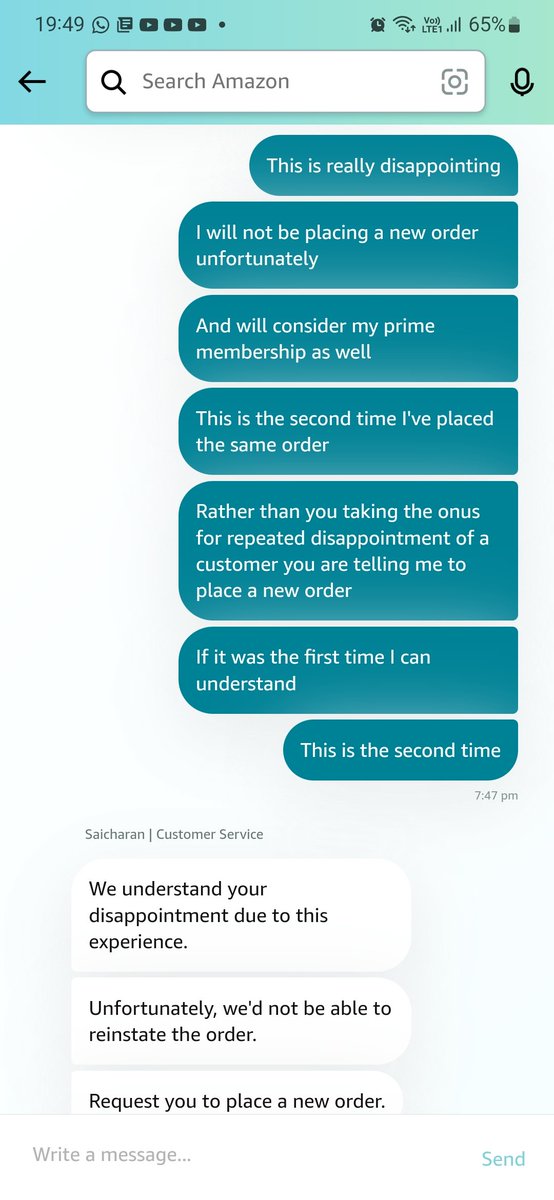 hoozaay's tweet photo. @AmazonHelp @AmitAgarwal @Abhijitkamra @manish_tiwary @amazonIN @AmazonHelp I wouldn't consider this a satisfactory response, especially considering that this is the second time I've ordered and cancelled after speaking to the Team. How many times am I supposed to reorder and cancel? https://t.co/fJkNU1pDOA