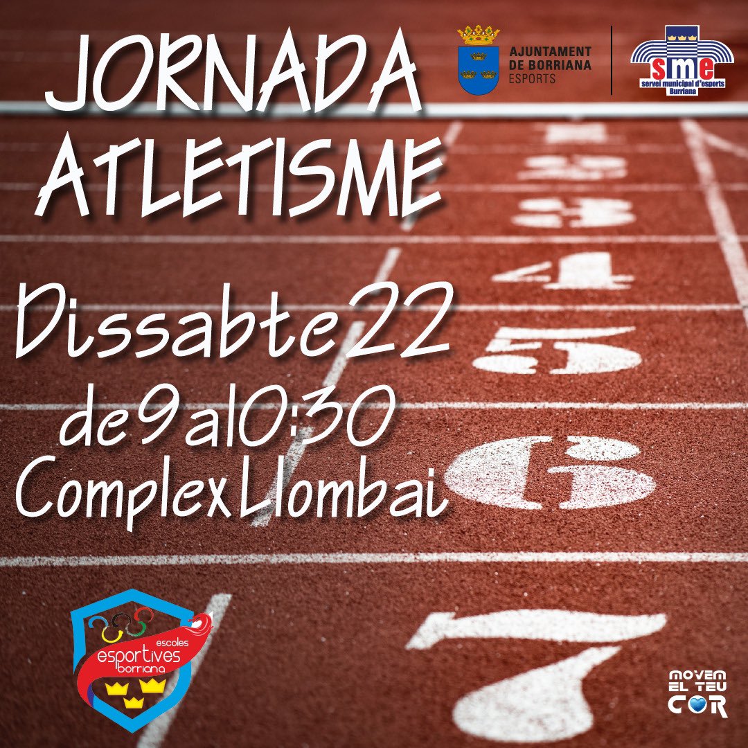 Aquest pròxim dissabte dia 22-10-22 continuem amb les jornades de cap de setmana per a les persones matriculades en les Escoles Esportives Municipals 2022-2023. 

#AjuntamentBorriana
#AyuntamientoBurriana
Burriana.es
sme.burriana.es