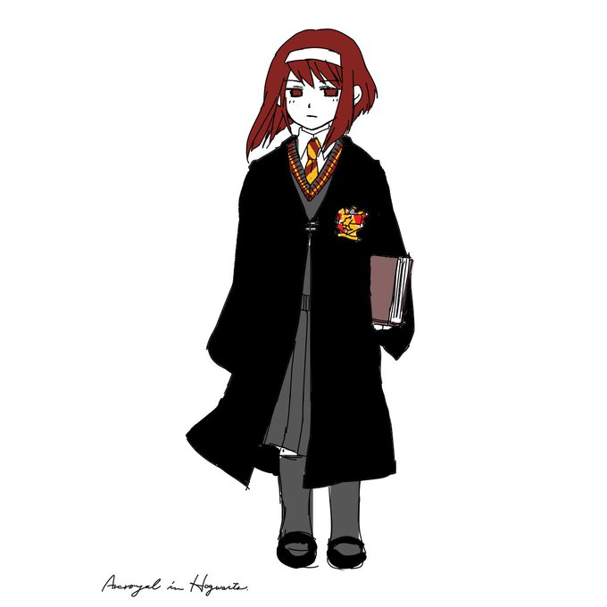 1girl solo hogwarts school uniform book necktie school uniform hairband  illustration images