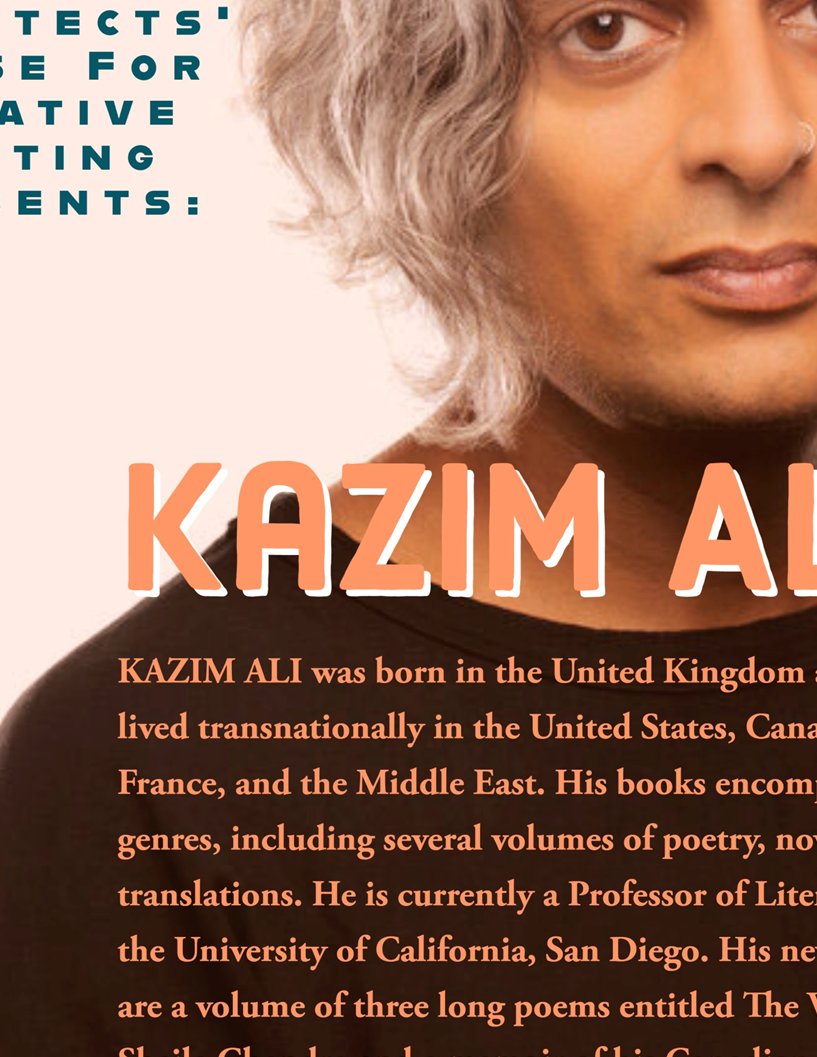 TIA House is very excited to announce our first in-person event since 2019. Our guest speaker will be Kazim Ali. Please join us for this public event, which will take place on Nov 3rd, 12:00pm at TIA House (SS1059)