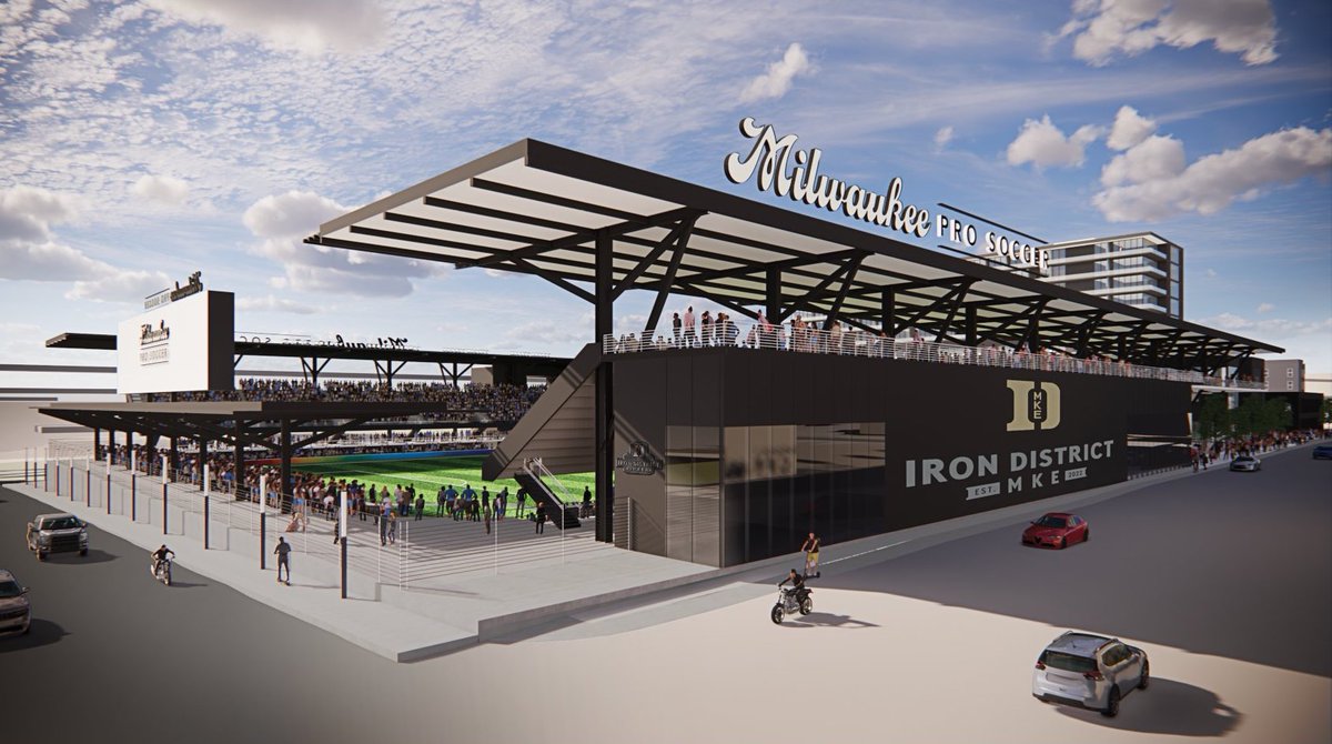 FOS's tweet photo. The USL has announced its next expansion franchise: Milwaukee.

The city has unveiled renderings of an 8,000-seat stadium district that will feature:

▪️ 3,500-seat concert venue
▪️ Residential complex
▪️ Boutique hotel
▪️ Nightlife, retail

The franchise will begin play in 2025. https://t.co/TG1P5lN30o