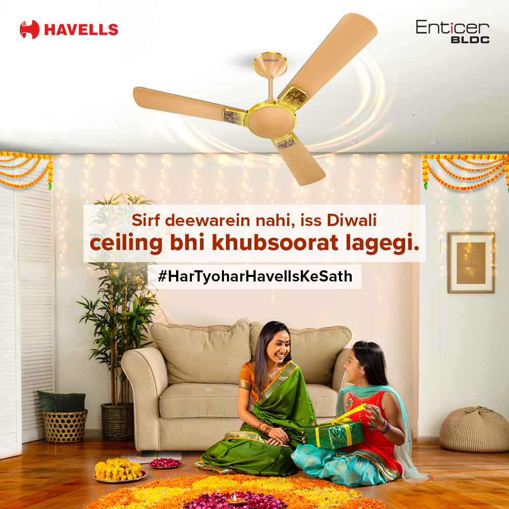 havellsindia's tweet photo. This Diwali, with the modern and exotic rich-looking Havells Enticer BLDC fan at the top, the attention will never go down.   
#HarTyoharHavellsKeSath #Havells #HavellsFans
Buy now - https://t.co/iAO48EVds4 https://t.co/Y38BFa4shl