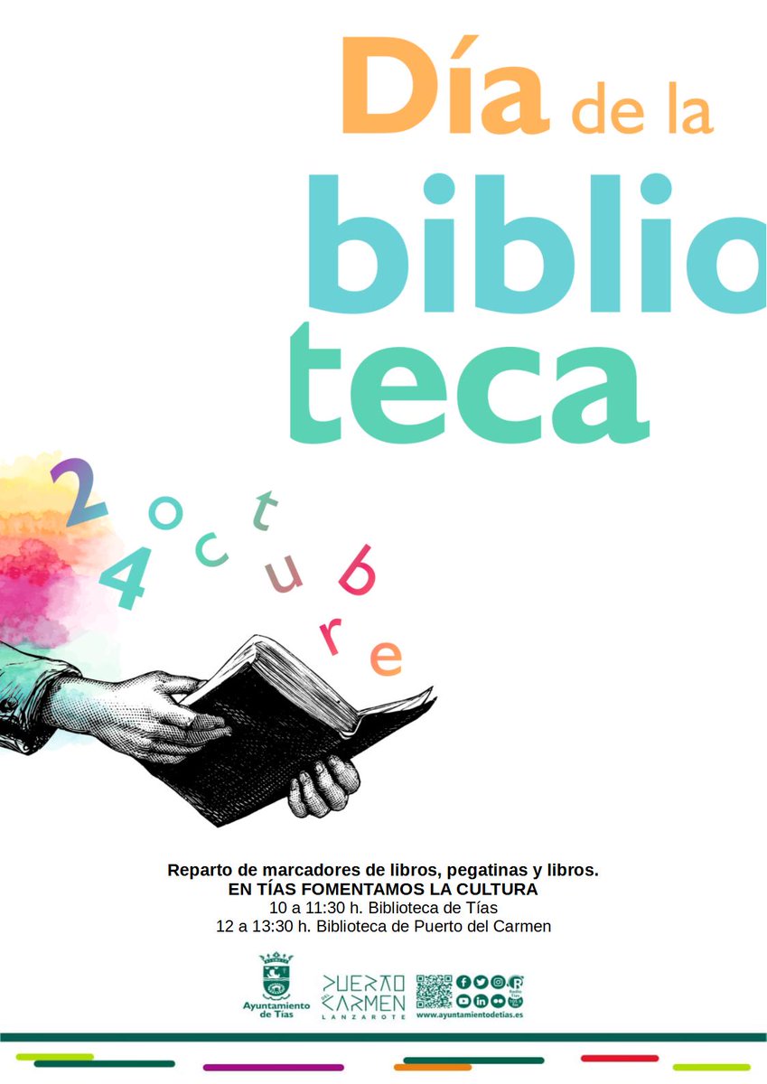 📚 ¡Cultura Tías te invita a celebrar el Día de la Biblioteca! 👉 El próximo lunes, 24 de octubre, se celebra el Día de la Biblioteca, en las Bibliotecas Municipales 📖 ¡En Tías fomentamos la cultura! #PepaGonzalez #CulturaTías #Tías #PuertoDelCarmen #DíaDeLaBiblioteca