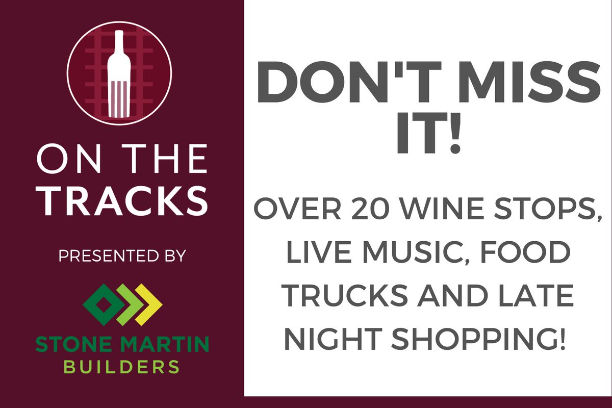 On the Tracks returns Friday! Don't miss the chance to try over 20 different types of wine, enjoy live music and shop our downtown businesses. Tickets on sale now!