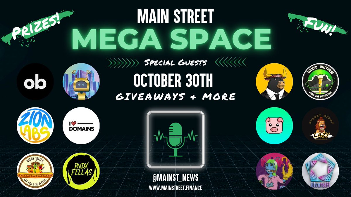 Upcoming #MainStreet Mega #TwitterSpace is going to be a blast! 🤑🐵

Come join us October 30th to learn about #MoneyMonkeys and other awesome projects from the #BNBChain! Maybe it’ll be your lucky day to win an awesome #NFTs! 🎉

Stay tuned for link!

#NFTCommunity #Giveaways