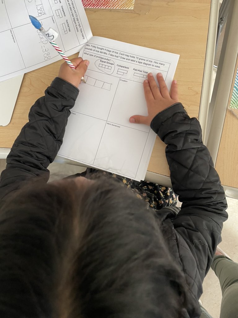 In math this week we have been focusing on figuring out how to solve a word problem when given one. Our focus has been deciding whether it is an equal groups problem, comparison problem or part-part whole problem. Then we solve!