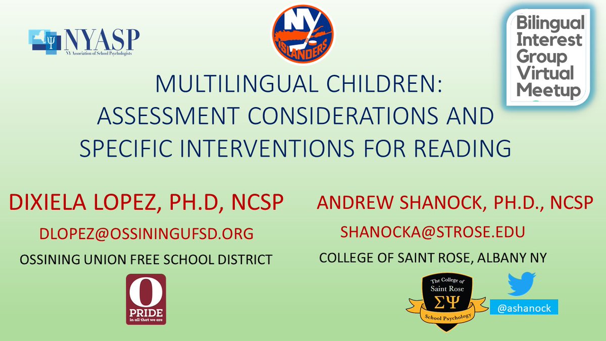 Looking forward to presenting today with @DDoctora at @nyasp about assessment considerations and reading interventions with EL children. YAY!