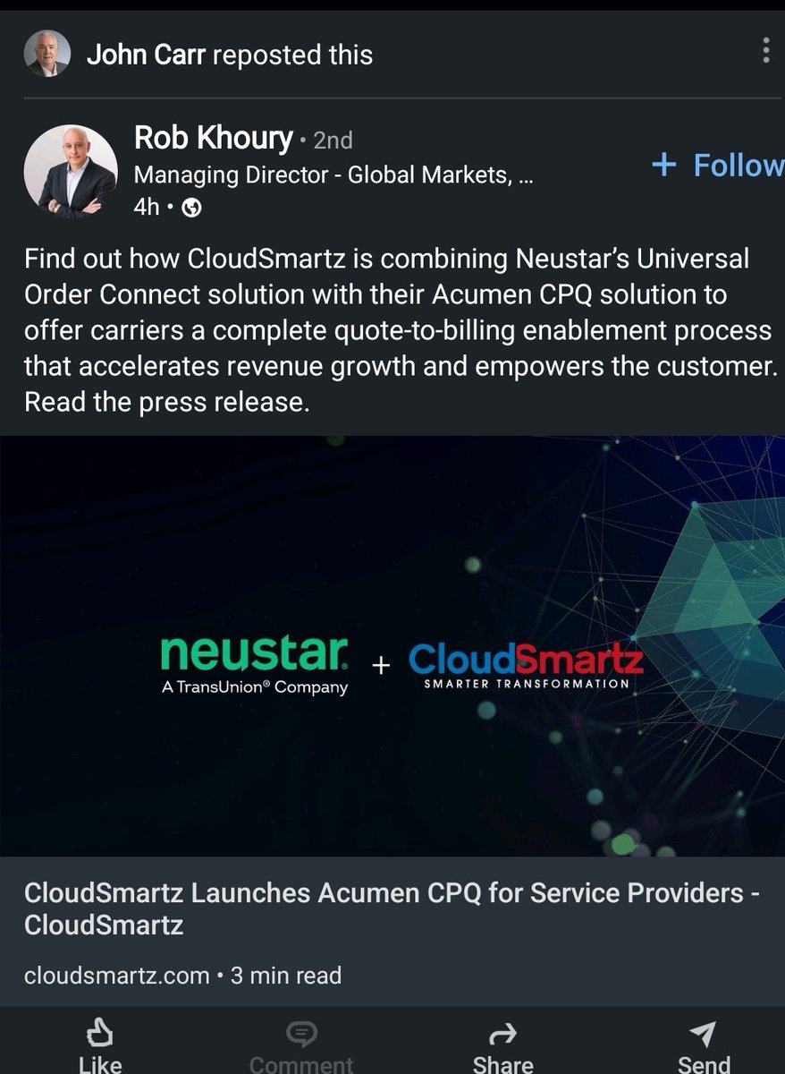 MatthewRay's tweet photo. Had a great time representing @CloudSmartz at @capacitymedia #CapacityEurope this year! We announced our B2B #CPQ for CSPs as part of our #Acumen360 Marketplace Platform as well as our @Neustar partnership with UOC! DM me to schedule a time to meet and learn more! #Telecoms https://t.co/4Z8YRcqQ21