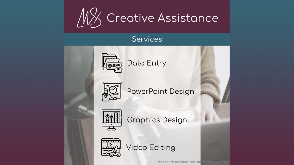 mscreativassist's tweet image. MS Creative Assistance provides efficient solutions for your creative needs.

Here is the list of services MS Creative Assistance offers.
📊 PowerPoint Design
🖼️ Graphics Design
🎞️ Video Editing
⌨️ Data Entry

🌐 mscreativeassistance.strikingly.com

#mscreativeassistance #mscreativesolutions