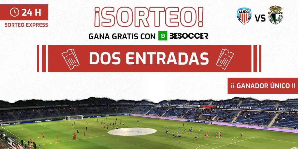 BeSoccerTeam's tweet photo. 🎁NUEVO SORTEO🎁

Gana dos entradas para ver el @CDeportivoLugo 🆚 @Burgos_CF 

¡Ganador único!

Requisitos 👇

1. Síguenos en: @BeSoccer_ES y @BesoccerTeam
2. RT 
3. Menciona a dos amigos

24h ⌛️

¡Suerte! 🍀

#sorteo 
#sorteoentrada https://t.co/qV6f0sdt45