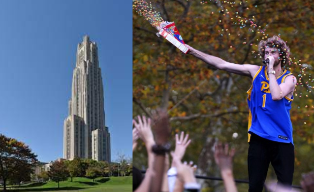 ThePitifulNews's tweet photo. This Weekend: Yung Gravy makes polite and respectful comments while admiring historic Pitt building https://t.co/Z3FnYOUIGJ