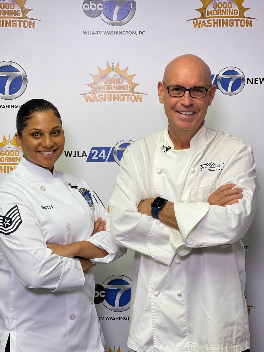 simoneink's tweet photo. Tune into @abc7gmw w/ @ItsKiddOShea to catch #ChefToddGray @EquinoxDC and #military #chef TSgt Carmen Smith of the @usairforce share how they've teamed up with @BlueStarFamily to harness the power of #food in connecting our military and civilian communities! https://t.co/UYUKUfYDth