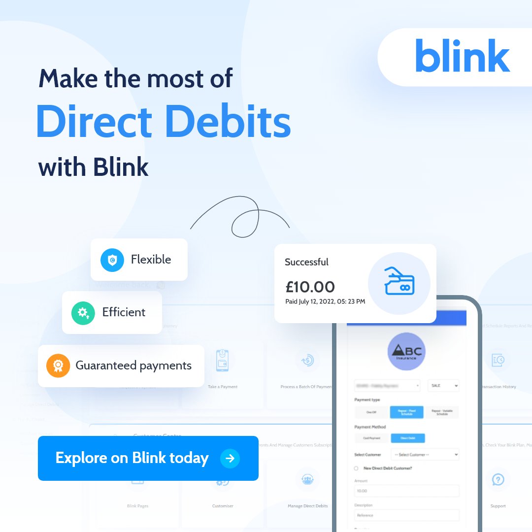 blinkpayment's tweet photo. Using Direct Debits allows you to guarantee when you get paid... and you have all you need to set up and manage these within Blink. 

Sign up today to get started! 
https://t.co/h5CIwq1BEb 
⬆️⬆️⬆️ 

#blink #paymentsolutions #openbanking #fintech #payments #directdebits https://t.co/9gQQ00GMRg