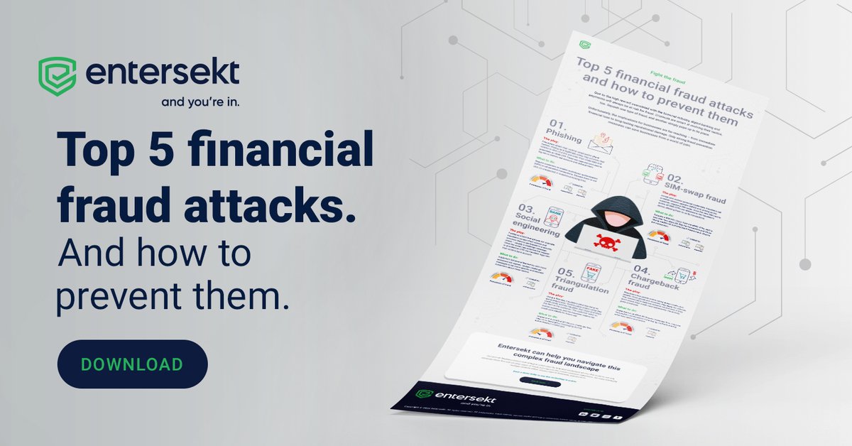 Entersekt's tweet photo. Have your customers been victims of #fraud attacks lately? Learn about the top 5 #financialfraud types and how to address them in our complimentary new infographic! 👉 https://t.co/EjPmM0BNFe
#fraudprevention #fraudprotection #financialfraud #digitalbanking #RiskAwarenessWeek https://t.co/uYU3F3U02m