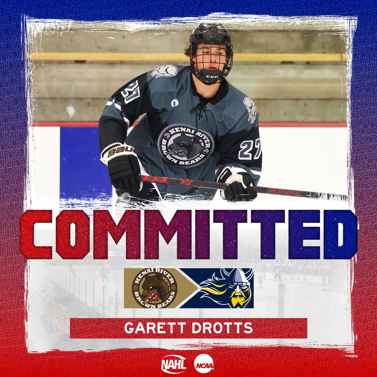 #NAHL Commitment Alert: <a href="/BrownBearsNAHL/">Kenai River Brown Bears</a> forward Garett Drotts has committed to play NCAA Division I <a href="/collegehockey/">College Hockey Inc.</a> for <a href="/AugieMHockey/">Augustana Men's Hockey</a> in <a href="/CCHAHockey/">CCHA</a> nahl.com/news/story.cfm…