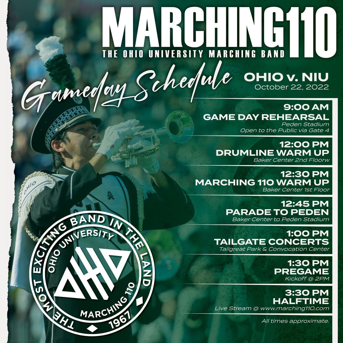 OHIO110Alumni's tweet photo. See you Saturday at Peden! #ohiouniversity #marching110 #ohiobobcatsfootball https://t.co/XrUqzjizSV