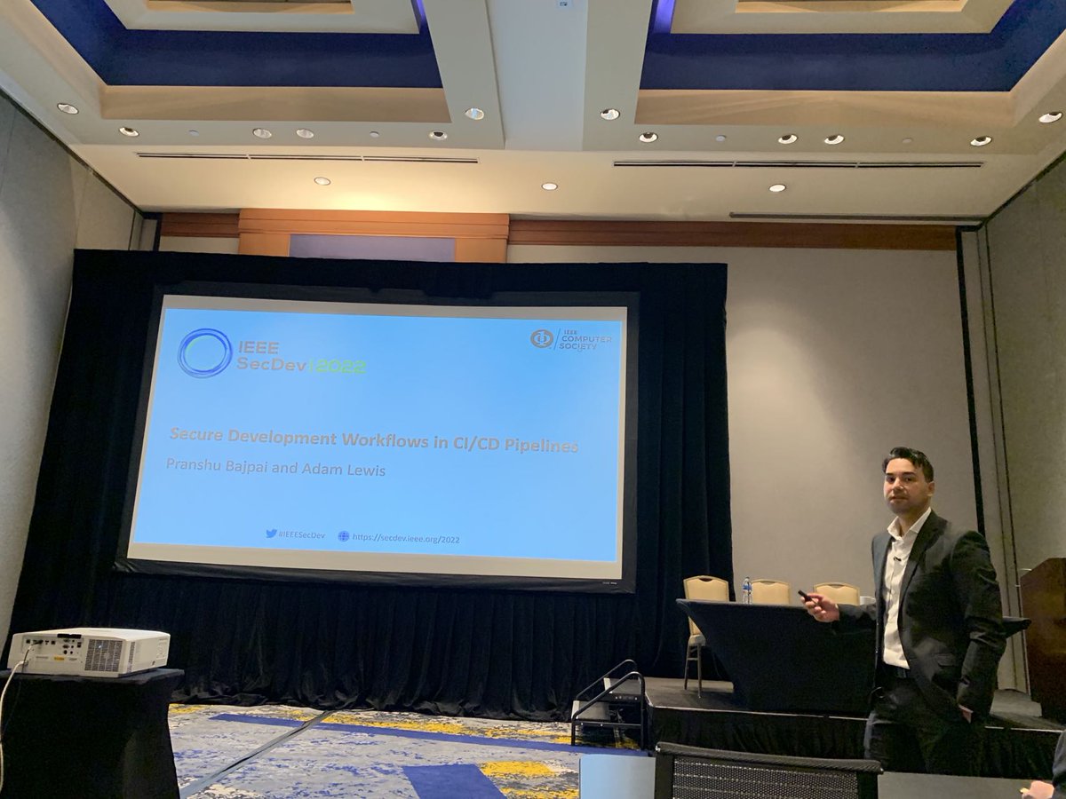 ieeesecdev's tweet photo. Pranshu Bajpai (@MotoSolutions) is talking about the secure development workflows in CI/CD pipelines.  #IEEESecDev https://t.co/wHqhCyHkkH