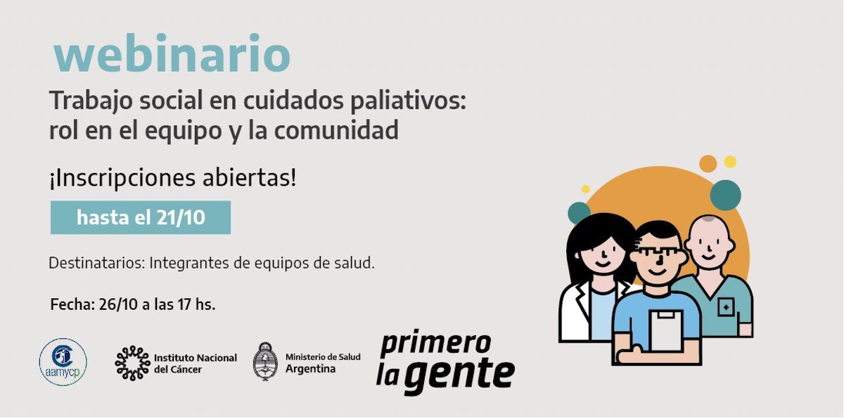 ℹ️Último día de inscripción a esta actividad que junto a <a href="/AAMYCP/">AAMYCP</a> tiene como objetivo capacitar a quienes participan en reconocer los alcances de los #CuidadosPaliativos. 

+Info👉 bit.ly/Prog_TrabajoSo…

#CuidadosPaliativos #Cáncer #Webinario #INC