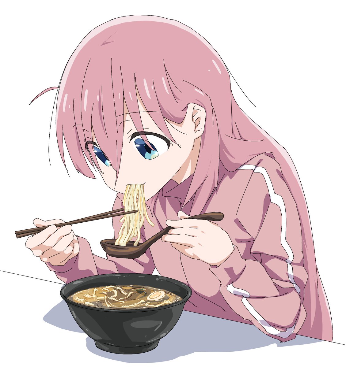 gotou hitori 1girl solo pink hair chopsticks holding chopsticks eating long hair  illustration images