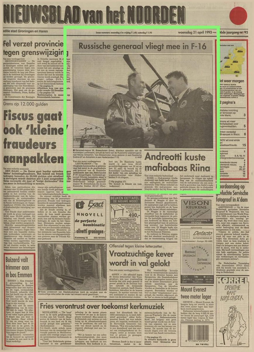 yudisupri_454's tweet photo. April 20, 1993, for the first time in history, a general of the Russian Air Force, Nikolai Antoshkin, flew a Dutch F-16 at Leeuwarden Air Base. In the afternoon, Dutch pilot, Major General W. Breeschoten flew a Russian SU-27 Flanker. #russianairforce #dutchairforce #sukhoi https://t.co/90ZiY3y4Ti