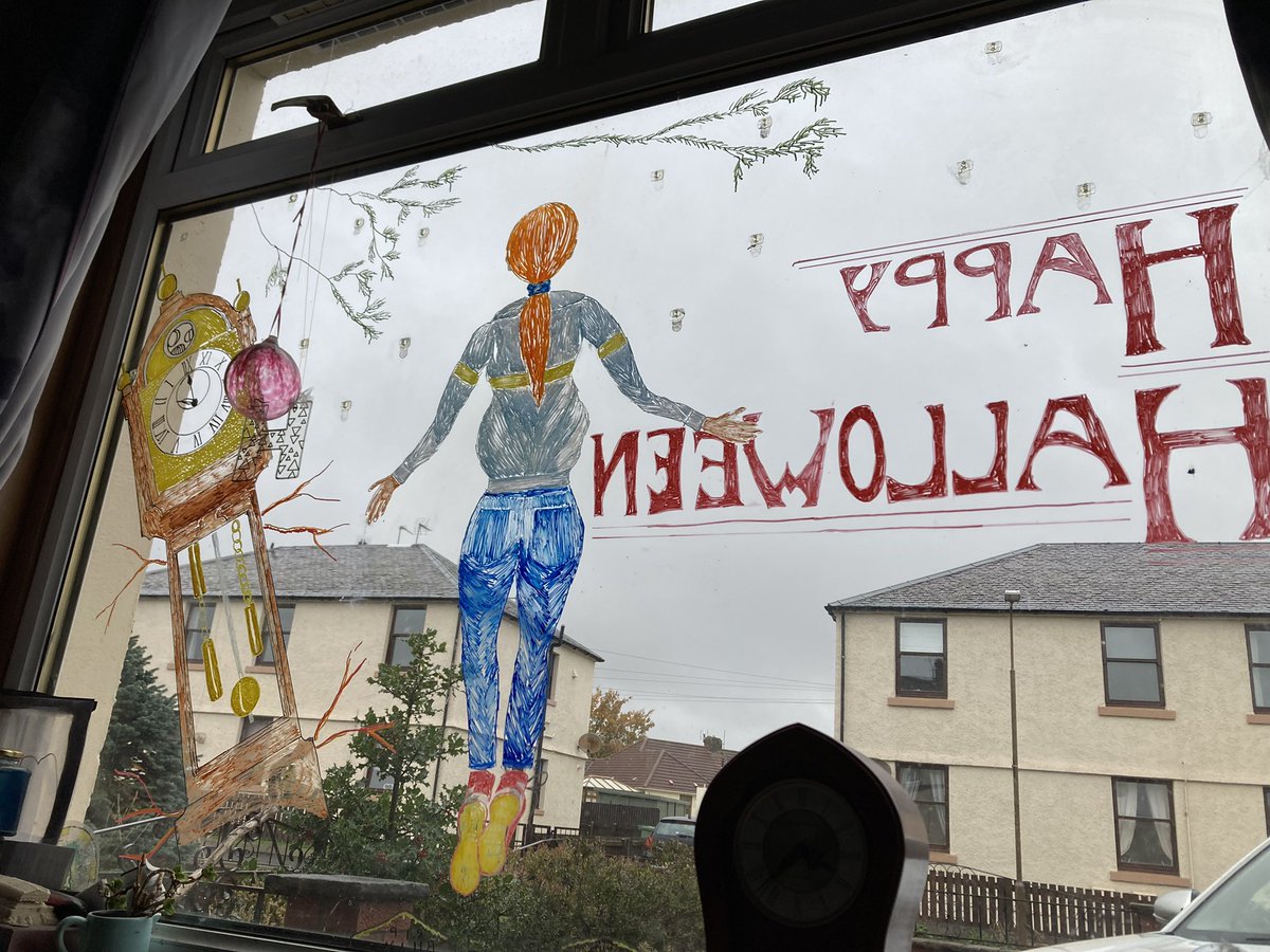 shirley_annes's tweet photo. To get away from the madness of the political landscape today I decided to spend a couple of hours in a more sensible place and decorate my Halloween window! #StrangerThingsfanart #halloween #max #gingerhouse https://t.co/uU1kZd5eQh
