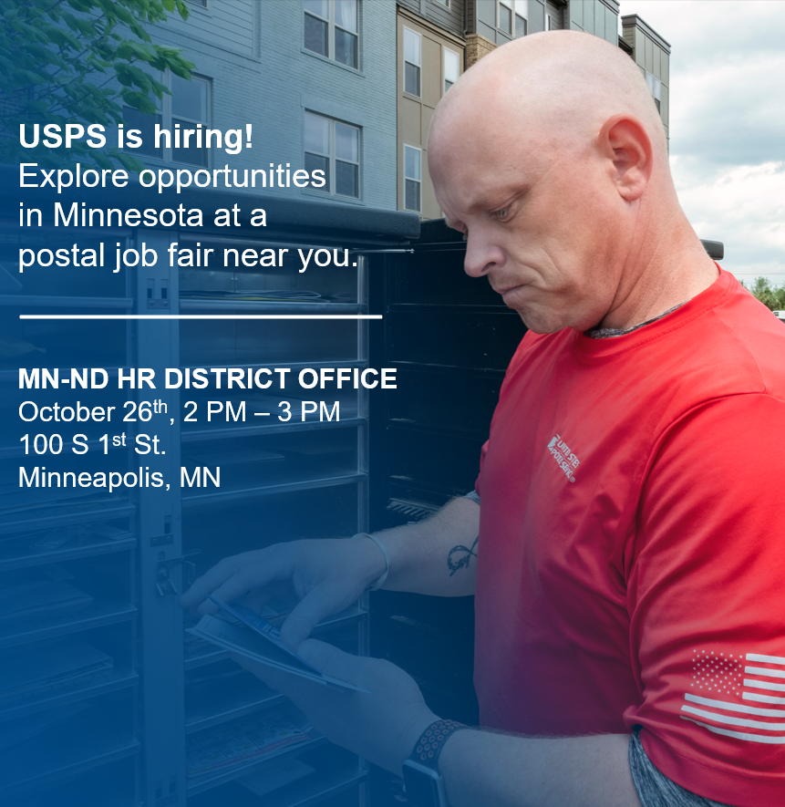 USPS is hiring! Explore opportunities in Minnesota at a postal job fair near you. And for tips on where and how to apply: uspsblog.com/applying-for-a… #USPSCareers #NowHiring #Jobs #JobSearch #Job #JobHunt #JobOpening #Hiring #Careers #Employment #opentowork