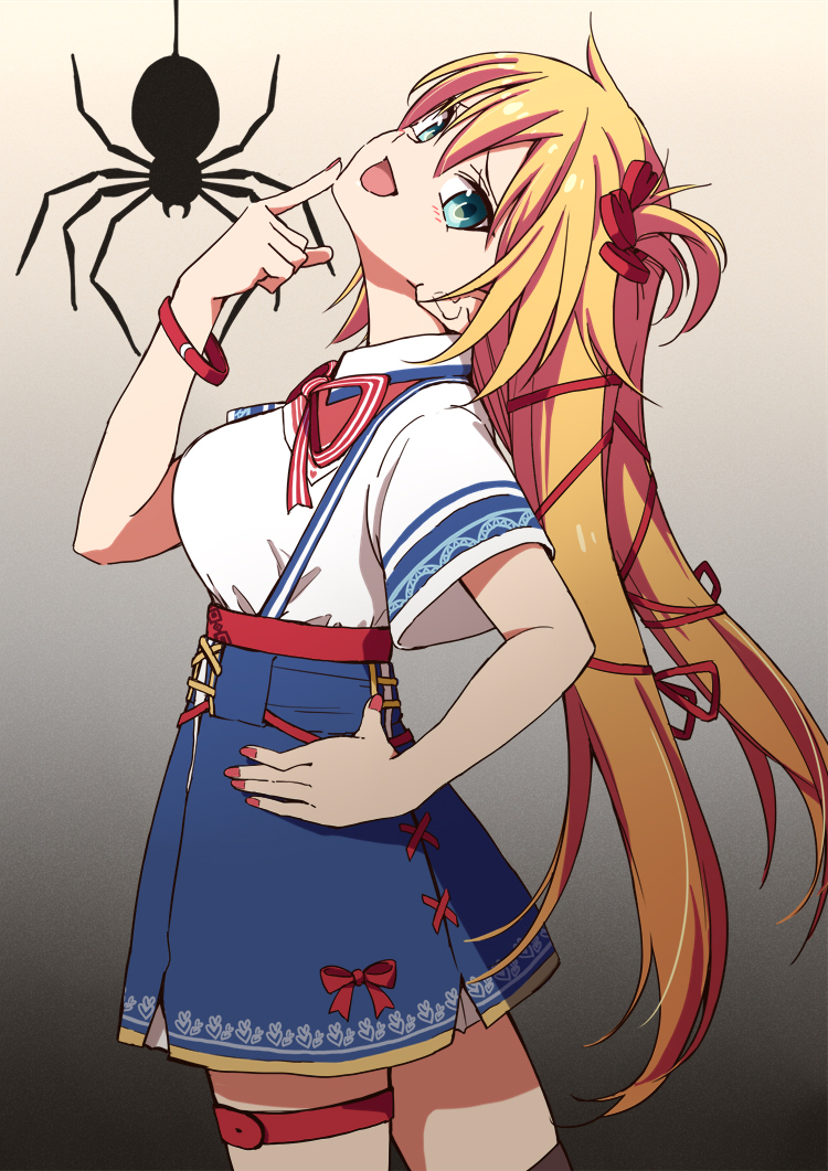 akai haato 1girl long hair blonde hair one side up spider ribbon solo  illustration images