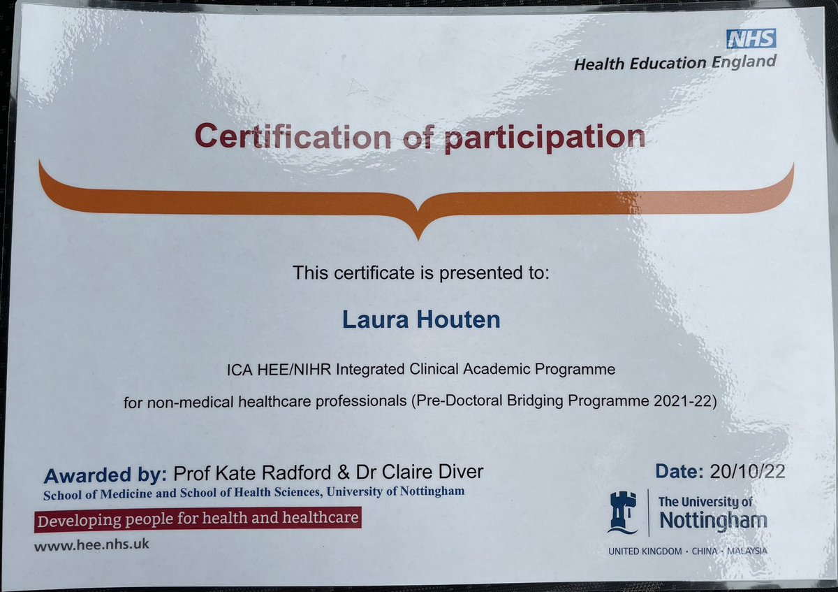 LauraHoutenPT's tweet photo. As one chapter closes another one opens. Today was the last day of my @NHS_HealthEdEng and @NIHRresearch Pre-Doc Bridging Programme and the induction to my part time PhD @MedicineUoN 😊 https://t.co/EkZarzEtmI