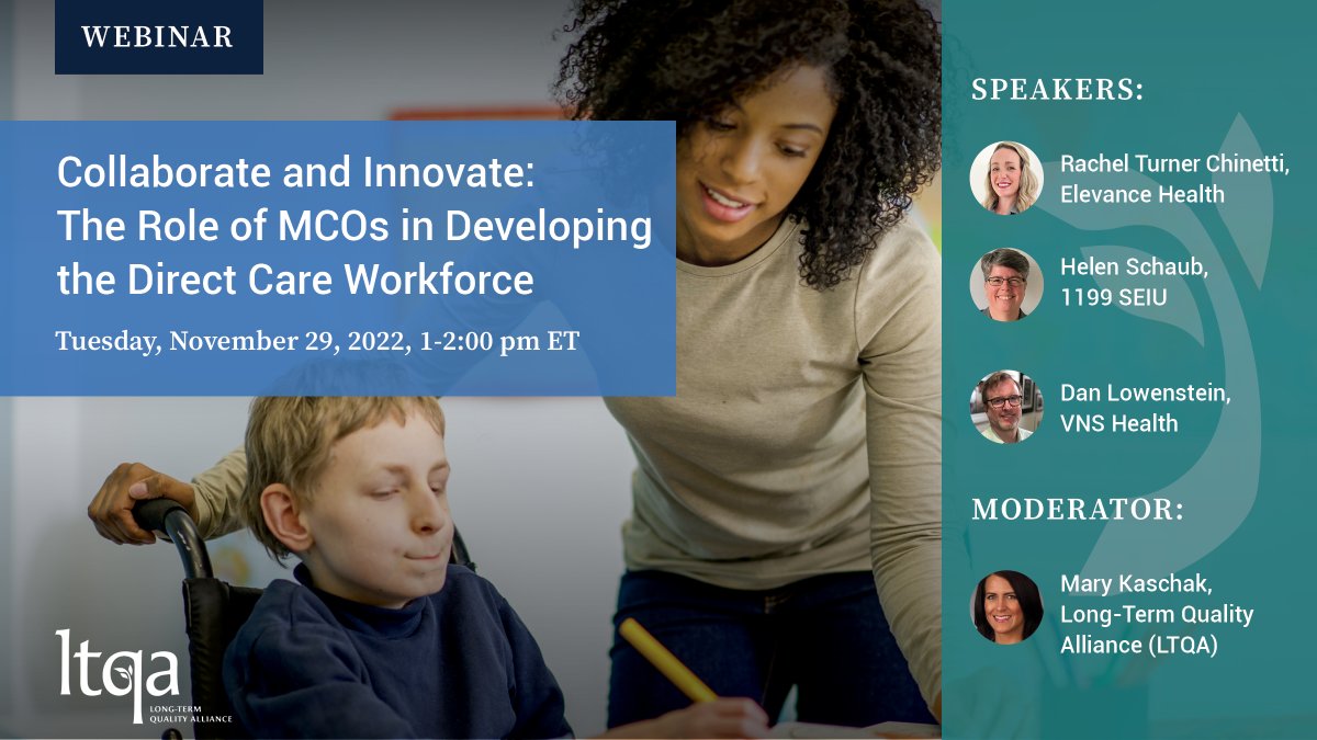 What innovations have we seen in collaboration among #MCOs, unions, states, and providers to support #workforce development? Join LTQA for a webinar on 11/29 from 1-2pm ET featuring speakers from <a href="/ElevanceHealth/">Elevance Health</a>, <a href="/1199SEIU/">1199SEIU💫</a>, and <a href="/vnshealth/">VNS Health</a>. Register here: bit.ly/3CV7Kgr