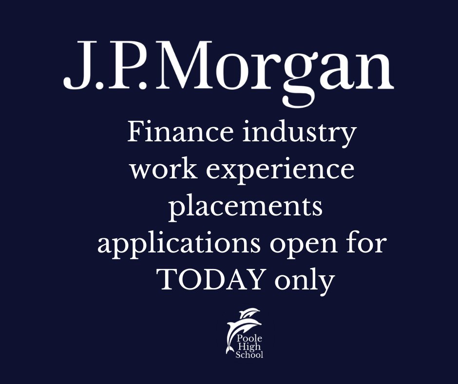 PHSixthForm's tweet photo. Are a student aged 14 to 18? Are you interested in working in the finance industry?
If so apply for work experience at J.P. Morgan TODAY!
Applications are only open on 20th October and close at midnight.
Go to our website for more details: https://t.co/n2WeHhf09a https://t.co/mXEJl6MXix