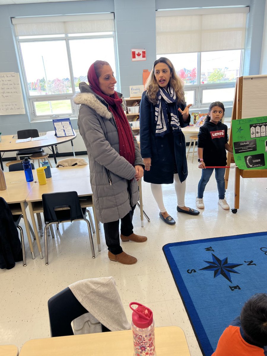 In October, we celebrate Islamic Heritage month. Our student A. and her mother Ms. Hafsa taught us about Islamic core principles. Thank you Ms. Hafsa and student A ! Our lunch teacher,  Ms. Ahmad answered our questions about Hijab.