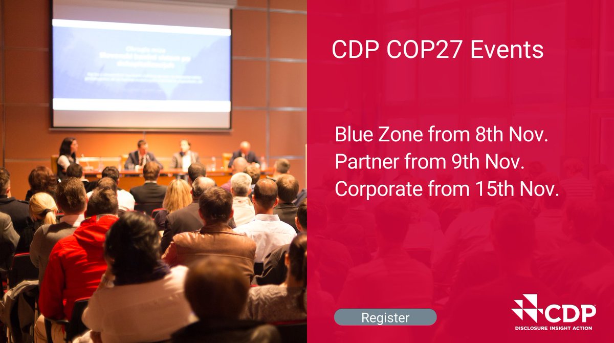 CDP is hosting a series of events at #COP27 to raise ambition and accelerate #climateaction. See our growing events programme and sign up now: ow.ly/73k150LgFrx #TogetherforImplementation