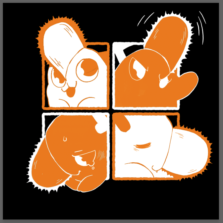 Which Pochita design do people like best for printing on a tee shirt? Is a white shirt or a black shirt preferred? (White allows more colors.) 
[Poll in thread] #csm #chainsawman 