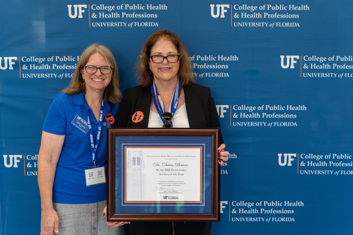 Drumroll please....the 2022 <a href="/UFPHHP/">UF PHHP</a> Alumna of the Year is @dawnbowersphd! A '78 clinical psychology Ph.D. grad, she is an international expert in neurocognitive and emotional changes of neurodegenerative disorders, such as Parkinson's. Congratulations! bit.ly/3yYsfq2