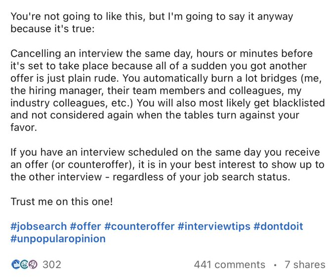 jnjrichardson's tweet photo. Hey Job Seekers-

If employers can interview many applicants for a role and choose one at any point in the process, you can consider many job opportunities and do the same.

Empty threats like this one simply show why someone would decline this particular opportunity. https://t.co/EFSMuDbWyB