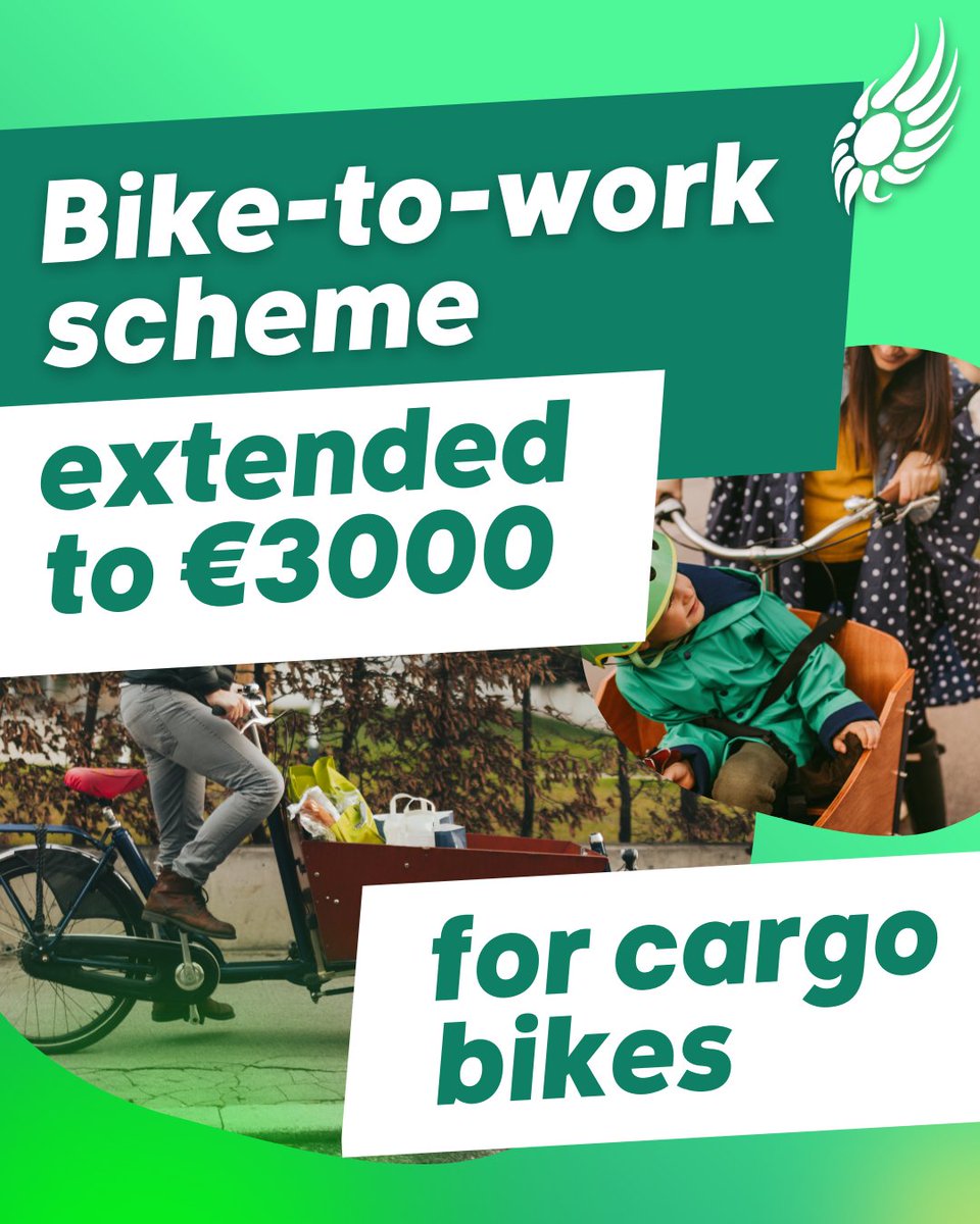 greenparty_ie's tweet photo. Great news in the #FinanceBill for #ActiveTravel as the threshold for buying a cargo bike under the bike to work scheme has been increased to €3,000. This will help incentivise cycling as a real alternative to car ownership, for the school run, shopping or other activities. 👨‍👩‍👦🚲 https://t.co/01PDzPQCJa