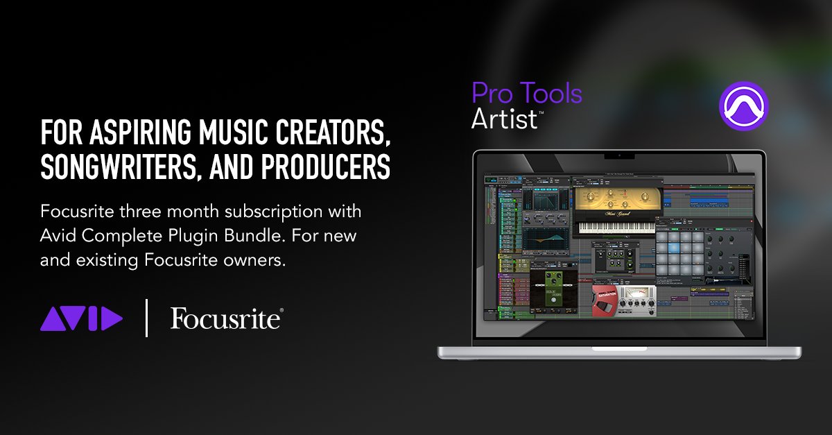 Calling all Focusrite owners 📞 

Get a three-month free subscription to <a href="/AvidProTools/">Avid Pro Tools</a> Artist and the Avid Complete Plugin Bundle, and a significant discount on annual plans. 

Find out more >>> bit.ly/_AvidProTools_…