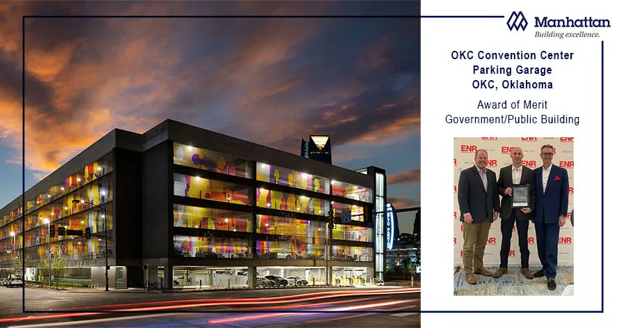 The OKC Convention Center Parking Garage project received a merit award 🏆 from <a href="/ENRnews/">ENR</a> Texas Louisiana regional best projects. 🤩 Congratulations to our team members and trade partners who completed this work of art! 🎨 <a href="/EMBARKOK/">EMBARK</a> | <a href="/TAP_okc/">TAP</a> | #Buildingexcellence