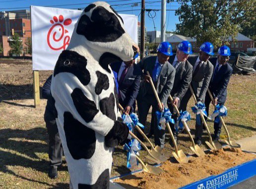 uncfsu's tweet photo. Major additions are coming to FSU’s campus! Today, @uncfsu broke ground for a @ChickfilA at the newly renamed Bronco MidTown and a @Starbucks currently under construction on campus. 

Read more: https://t.co/r59Lrw05hy https://t.co/CwQVrn0OIq