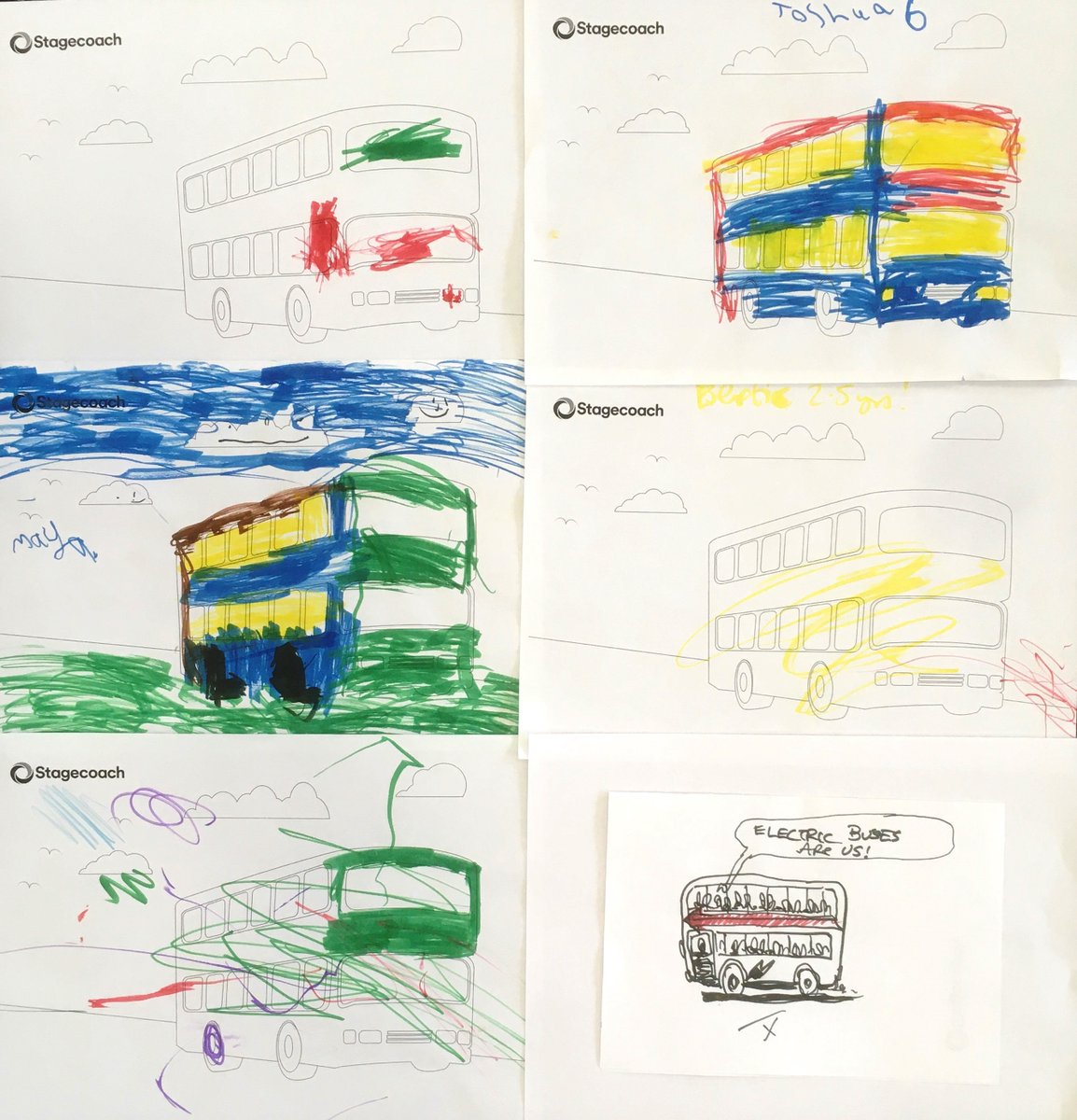 HappyDays_UK's tweet photo. Some of the fabulous entries from our @stagecoachgroup bus colouring competition that we ran at this year's @FolkByTheOak 

Thanks everyone for your amazing art! 🙂💜 👏 https://t.co/GbtLaLPm6k