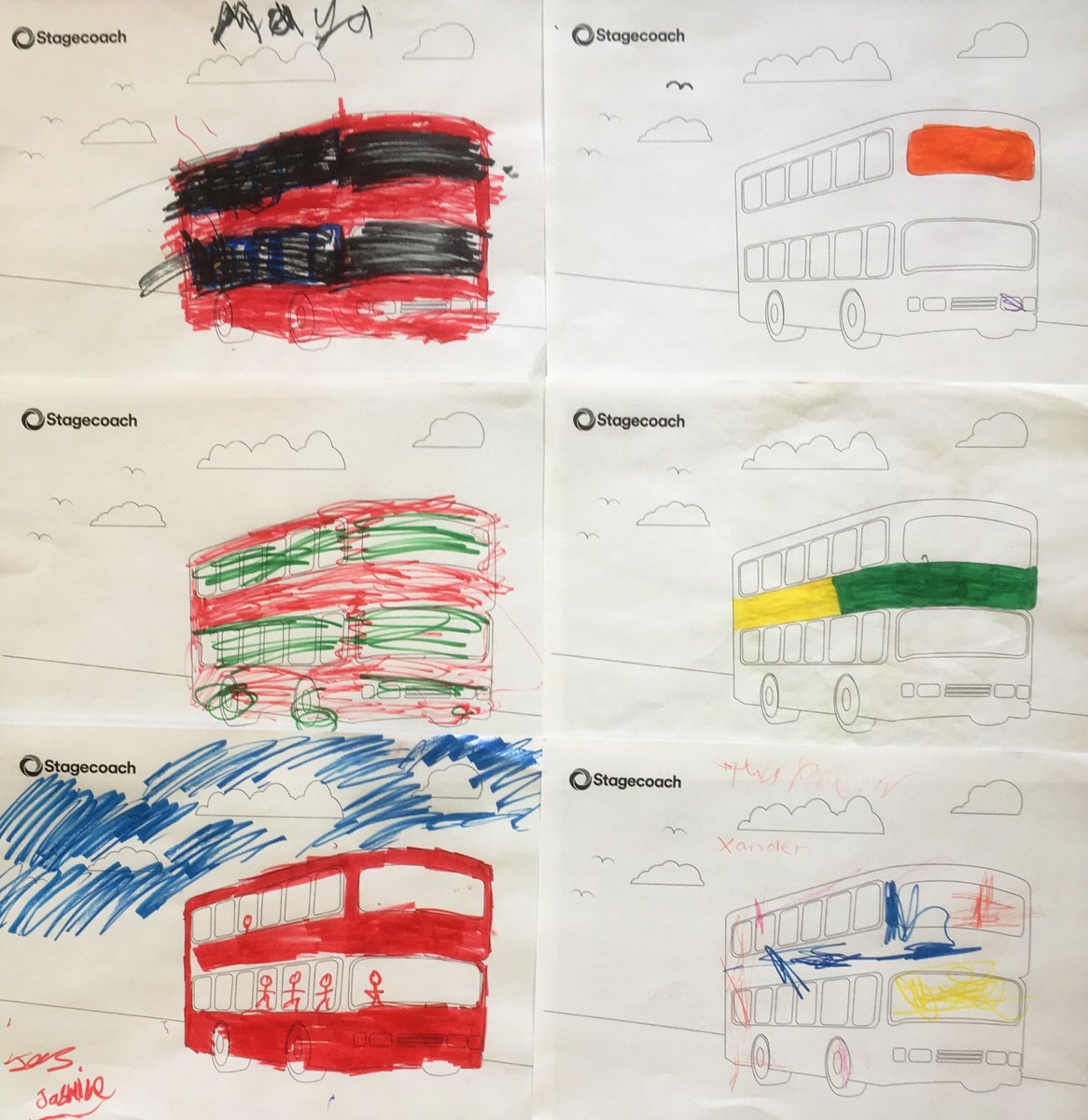 HappyDays_UK's tweet photo. Some of the fabulous entries from our @stagecoachgroup bus colouring competition that we ran at this year's @FolkByTheOak 

Thanks everyone for your amazing art! 🙂💜 👏 https://t.co/GbtLaLPm6k