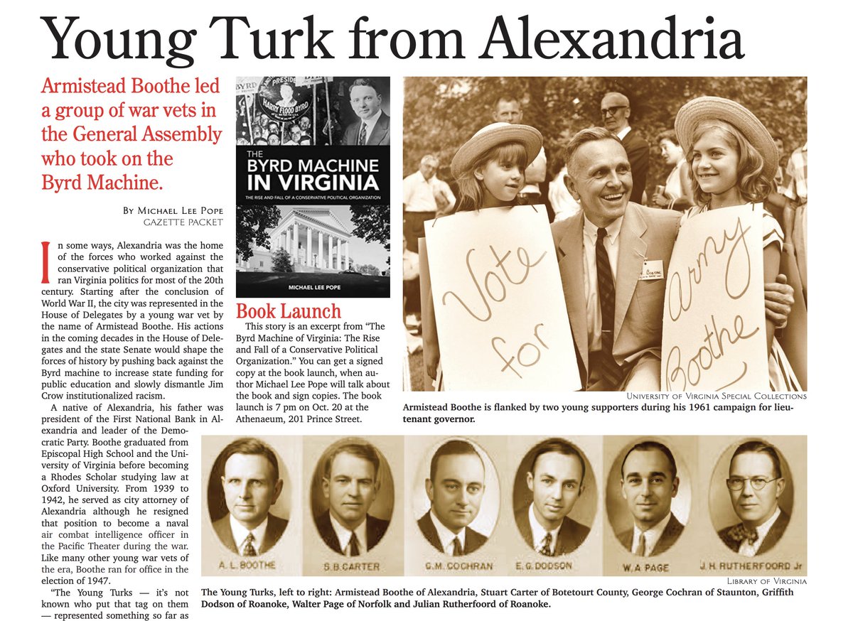 MichaelLeePope's tweet photo. Young Turk in #AlexandriaVA: Delegate Armistead Boothe led a group of #WWII vets in the Virginia House of Delegates that took on the #ByrdMachine in the 1950s #vapolitics @AlexGazette https://t.co/E3QBssBRAT https://t.co/LNIyUtdeE0